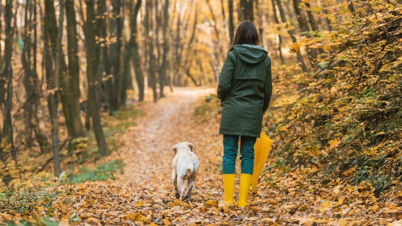 Kvinna med hund i skogen_Kolorektalcancer